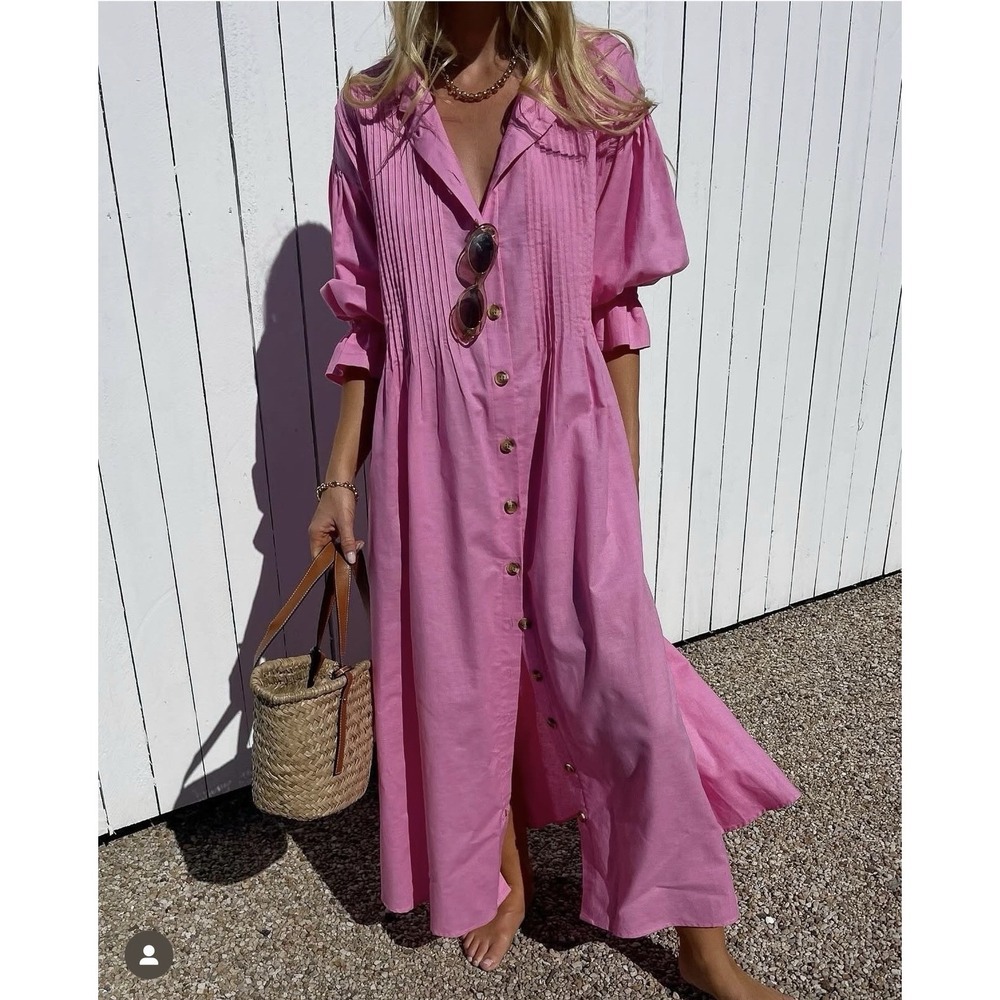 La Bohème Girls Poppy Maxi Dress Bubblegum Pink One Size Cotton Linen NWOT